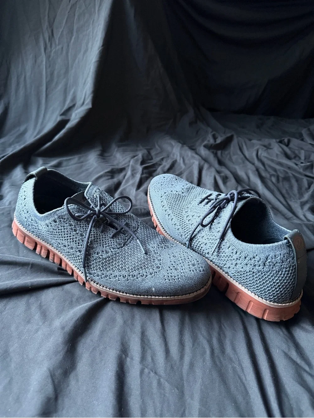 Cole Haan Men's Knit Derby Shoes in Slate Blue with Brown Sole